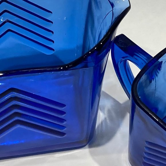 VINTAGE COBALT BLUE GLASS SUGAR AND CREAMER - Picture 14 of 15